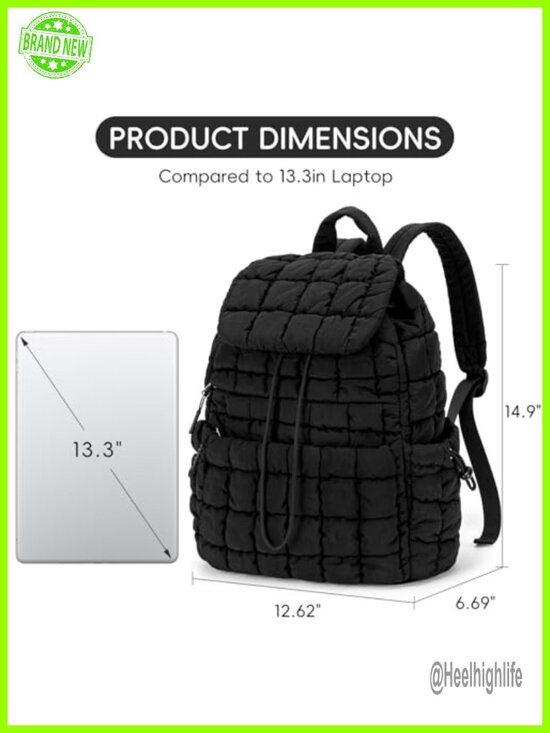 Puffy Quilted Backpack Purse, Casual Lightweight Daypack for Women Travel main image 4